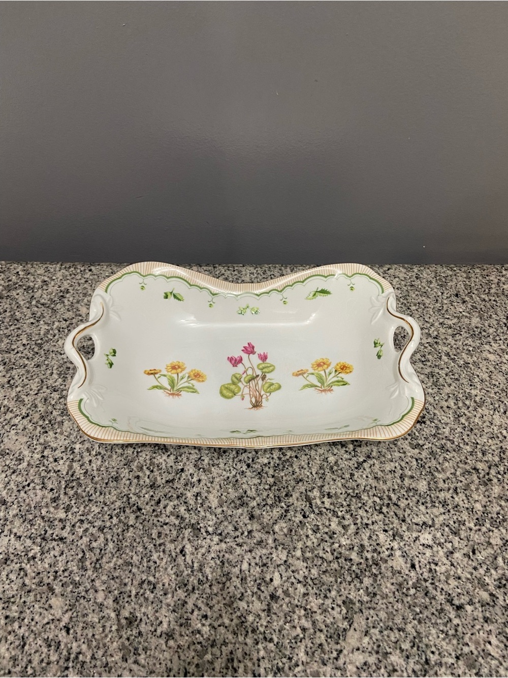 Vintage GEORGES BRIARD VICTORIAN GARDEN Porcelain Curved Rectangle Serving Bowl